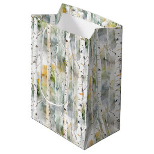 Sac Cadeau Moyen Aquarelle verte écorce de bouleau