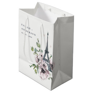 Sac Cadeau Moyen Aquarelle vintage Tour Eiffel Mariage Floral