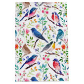 Sac Cadeau Moyen Aquarelles colorées oiseaux et fleurs motif (Devant)