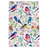 Sac Cadeau Moyen Aquarelles colorées oiseaux et fleurs motif (Dos)