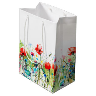 Sac Cadeau Moyen Aquarelles Fleurs de printemps colorées