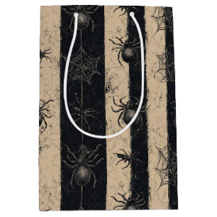 Sac Cadeau Moyen Araignée gothique et Motif d'Halloween rayé sur le