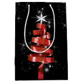 Sac Cadeau Moyen Arbre de Noël à ruban rouge étincelant (Devant)