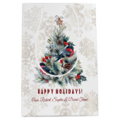 Sac Cadeau Moyen Arbre de Noël Berries voeux de vacances Monogramme (Devant)