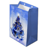 Sac Cadeau Moyen Arbre de Noël bleu décoré (Dos Angle)