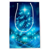 Sac Cadeau Moyen Arbre de Noël bleu électrique moderne avec lumière (Devant)