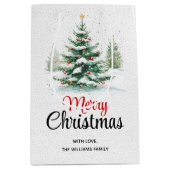 Sac Cadeau Moyen Arbre de Noël extérieur et neige (Devant)