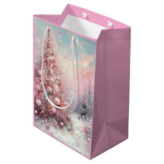 Sac Cadeau Moyen Arbre de Noël impressionniste Whimsical bleu rose (Dos Angle)