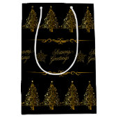 Sac Cadeau Moyen Arbre de Noël Luxueux Élégant Noir Or (Devant)