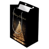 Sac Cadeau Moyen Arbre de Noël Or Élégant (Devant Angle)