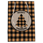 Sac Cadeau Moyen Arbre de Noël Plaid Buffalo Or (Devant)
