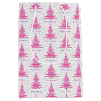 Sac Cadeau Moyen Arbre de Noël rose élégant