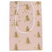 Sac Cadeau Moyen Arbre de Noël rose vif en or rayures (Devant)
