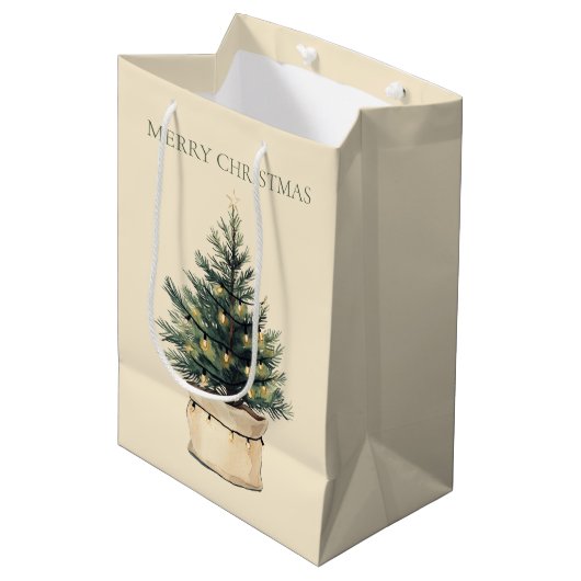 Sac Cadeau Moyen Arbre de Noël rustique minimal (Devant Angle)