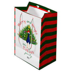 Sac Cadeau Moyen Arbre de Noël vacances rouge et vert Paon