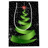 Sac Cadeau Moyen Arbre de Noël vert étincelant (Devant)