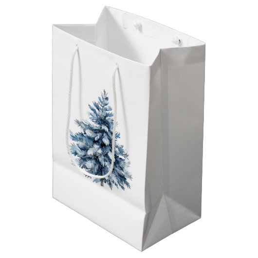 Sac Cadeau Moyen Arbres de Noël bleu blanc (Devant Angle)