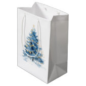 Sac Cadeau Moyen Arbres de Noël Bleu Blanc (Dos Angle)