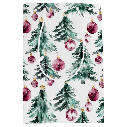 Sac Cadeau Moyen Arbres de Noël Bourgogne verte (Devant)