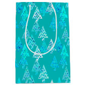 Sac Cadeau Moyen Arbres de Noël Fleurs modernes, Turquoise et Aqua (Devant)