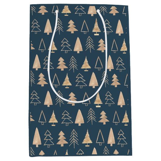 Sac Cadeau Moyen Arbres de Noël Or Midnight Blue (Devant)