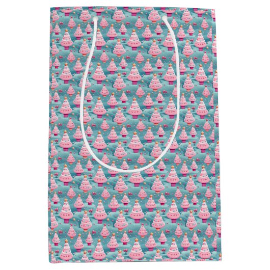 Sac Cadeau Moyen Arbres de Noël Pastel Cupcake (Devant)