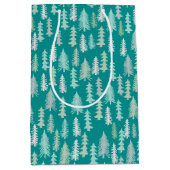 Sac Cadeau Moyen Arbres de Noël peints à la main Aqua Blanc Bleu Tu (Devant)