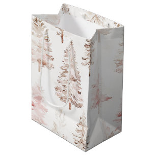 Sac Cadeau Moyen Arbres de Noël rose vif