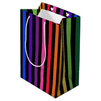 Sac Cadeau Moyen Arc-en-ciel et rayures noires