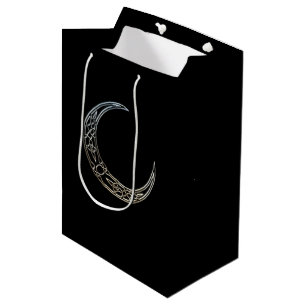 Sac Cadeau Moyen Argent et croissant de lune de Celtic de noir