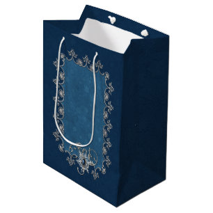 Sac Cadeau Moyen Argent et neige magiques d'hiver sur le bleu de