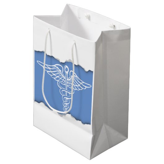 Sac Cadeau Moyen Arraché semblez le symbole Médicale de caducée (Devant Angle)