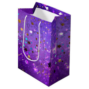 Sac Cadeau Moyen Arrière - plan de feuille violet avec étoiles