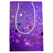 Sac Cadeau Moyen Arrière - plan de feuille violet avec étoiles (Devant)