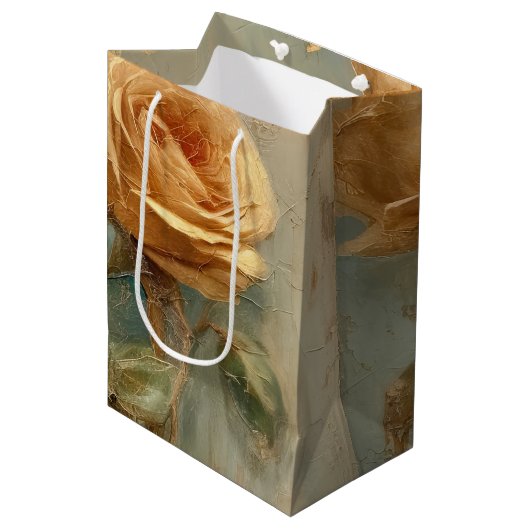 Sac Cadeau Moyen Arrose Florale de Roses Péches Romantiques pour un (Devant Angle)