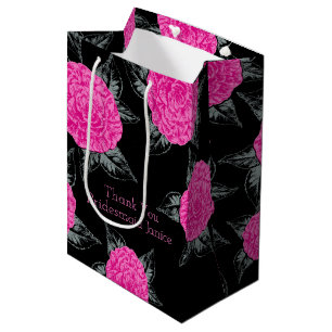 Sac Cadeau Moyen Art de l'encre de Camellia rose chaud et mariage n