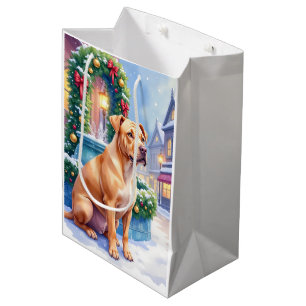 Sac Cadeau Moyen Art de Noël de la fontaine de la ville enneigée av
