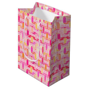 Sac Cadeau Moyen Art Déco chic industriel - rose, pêche, or
