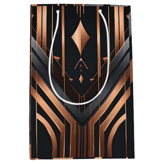 Sac Cadeau Moyen Art Deco Copper & Silver Geometric Design (Devant)