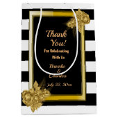 Sac Cadeau Moyen Art Déco, Gold Roses Black Stripes (Devant)