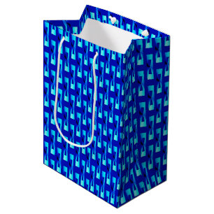 Sac Cadeau Moyen Art Déco Métallique Géométrique - Bleu de Cobalt