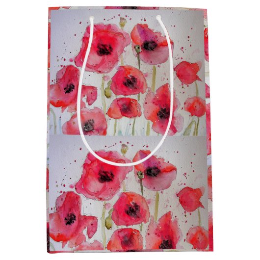Sac Cadeau Moyen Assiette en papier motif fleur de coquelicot rouge (Devant)
