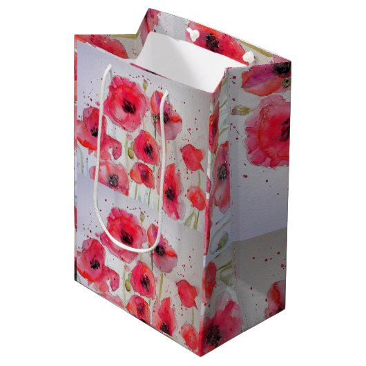 Sac Cadeau Moyen Assiette en papier motif floral Coquelicot rouge (Devant Angle)
