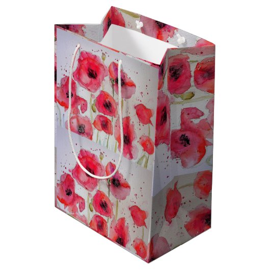 Sac Cadeau Moyen Assiette en papier motif floral Coquelicot rouge (Dos Angle)