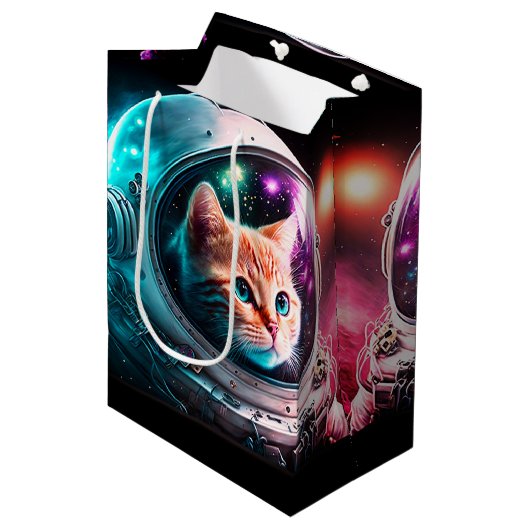 Sac Cadeau Moyen Astronaut de chat spatial drôle Kitty Galaxy Unive (Devant Angle)