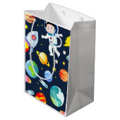 Sac Cadeau Moyen Astronaut in Space Planets and Rockets Pattern (Dos Angle)