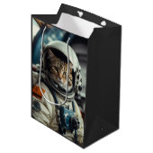 Sac Cadeau Moyen Astronaute de chat gris dans l'espace (Devant Angle)
