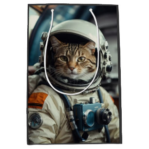 Sac Cadeau Moyen Astronaute de chat gris dans l'espace