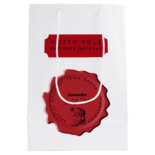 Sac Cadeau Moyen Atelier père Noël Nom personnalisé Timbre de Noël (Dos)