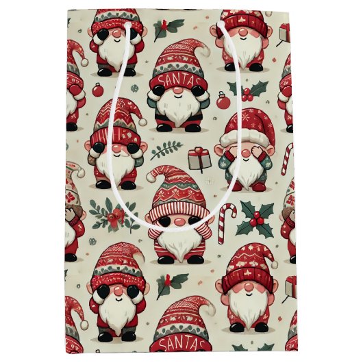 Sac Cadeau Moyen Aucun Pékin Illustré Gnome Noël Fête (Devant)